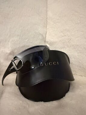 Vintage Gucci Black Shield Sunglasses with Crystal 'G' Accent with original case